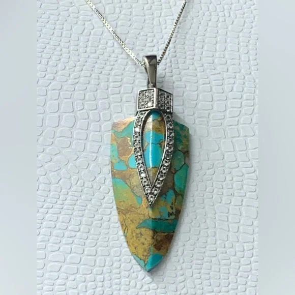 Designer NF Sterling Silver Arrowhead TurquoisePendant Necklace 20”